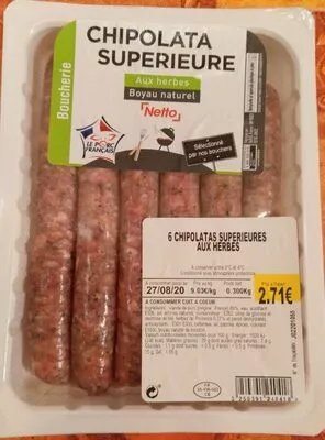 6 Chipolatas Supérieures aux Herbes Netto, Les Mousquetaires 300 g, code 3250391240418