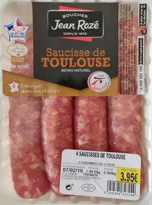 Saucisses de Toulouse x4, la barquette de Groupe Saviel France, Groupe louis delhaize 500 g, code 3250391327249