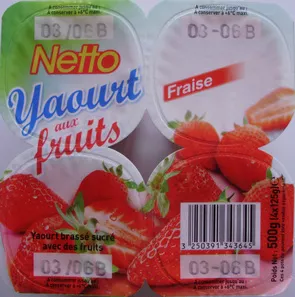 Yaourt aux bons morceaux de fraise Netto 500 g, code 3250391343645