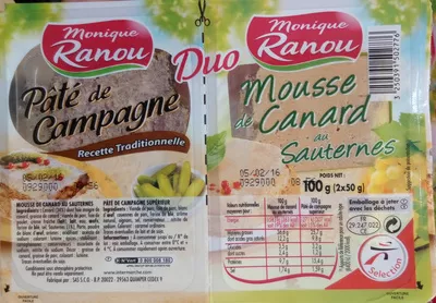 Duo pâté de campagne-mousse de canard au Sauternes Monique Ranou 2 * 50 g (100 g), code 3250391502776