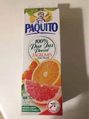 100% Pur Jus Pressé 3 Agrumes avec pulpe Paquito, Sélection Intermarché 1000 ml, code 3250391530663