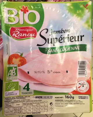 Jambon Supérieur sans couenne bio Monique Ranou 160 g, code 3250391553402