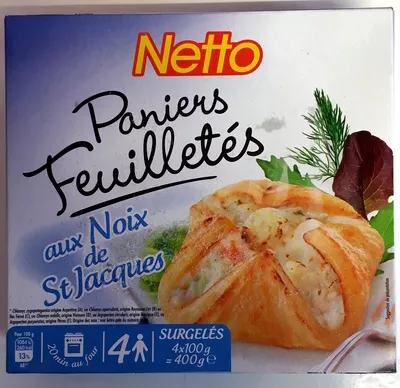 Paniers feuilletés aux Noix de St Jacques surgelés Netto 4 * 100 g (400 g), code 3250391643899