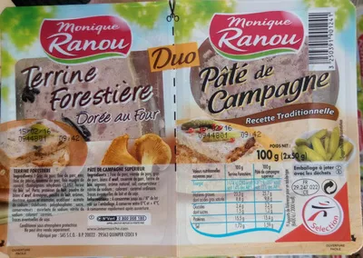 Duo terrine forestière - pâté de campagne Monique Ranou 100 g (2 x 50 g), code 3250391901241