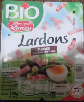 Lardons fumés au bois de hêtre Bio Monique Ranou 150 g (2 x 75 g), code 3250392117269