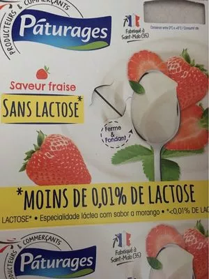 Yaourt sans lactose aromatisé à la fraise Pâturages , code 3250392486341