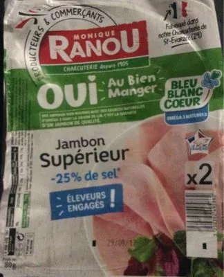 Jambon supérieur -25 % de sel Monique Ranou 80g, code 3250392495862