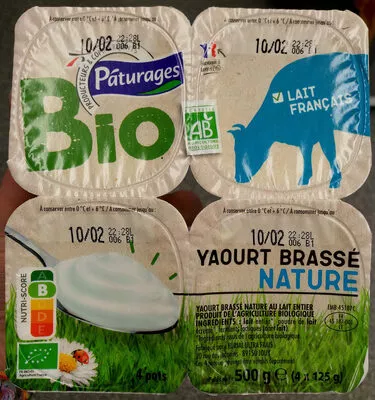 Yaourt brassé nature bio Pâturages, Intermarché, Eurial 500 g, code 3250392510565