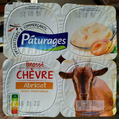 Brassé chèvre abricot Paturages, Intermarché 500 g (4x125g), code 3250392814601