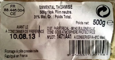 Emmental thermisé (31 % MG) Sans marque, Ftrecal 500 g, code 3250551362158