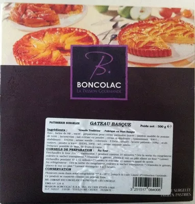 Gâteau Basque Boncolac 500 g e, code 3251517084008