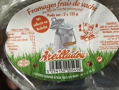 Fromages frais de vache Areilladou 2 x 125g, code 3254150005454