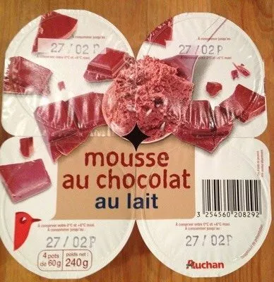 Mousse au Chocolat au Lait Auchan 240 g (4 * 60 g), code 3254560208292