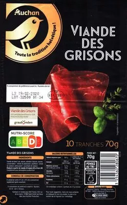 Viande des grisons Auchan 70 g (10 tranches), code 3254560280670