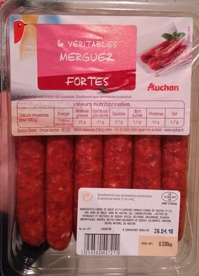 6 véritables merguez fortes Auchan 0,330 kg, code 3254560427211