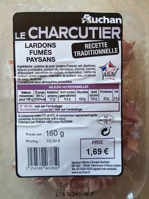 Lardons fumés paysans Auchan 160 g, code 3254560467859