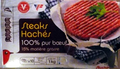 Steaks Hachés 100% pur boeuf 15% Matières Grasses Auchan 1 kg , code 3254566503919