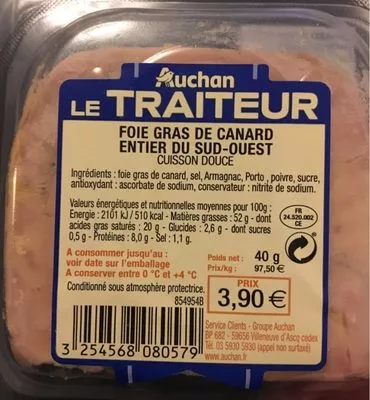 Foie gras de canard entier Auchan Le Traiteur, Auchan 40 g, code 3254568080579