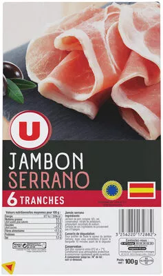 Jambon serrano U 6 tranches soit 100 g, code 3256220172882