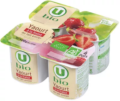 Yaourts bio brassés aux fraises U Bio,  U 4 x 125 g, code 3256220362405