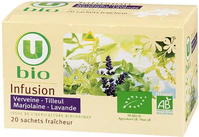 Infusion Verveine Tilleul marjolaine lavande U Bio,  U stx20 30 g, code 3256220368148