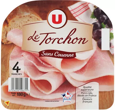 Jambon cuit au torchon découenné U 4 tranches, 180 g, code 3256220506755