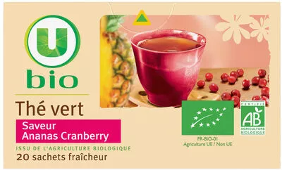 Thé vert saveur ananas cranberry U Bio, U 20 sachets, 36 g, code 3256223040683