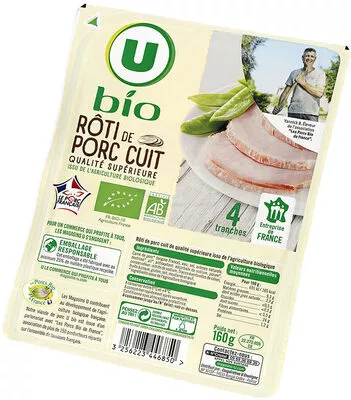 Rôti de porc U Bio,  U 4 tranches soit 160 g, code 3256223446850