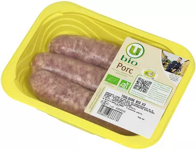 Saucisse de Toulouse U Bio, U 3 pièces, barquette, 300 g, code 3256223666678