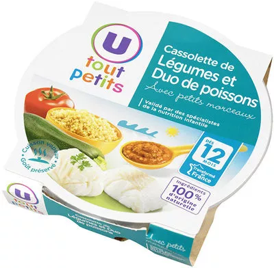 Assiette cassolette de légumes et poissons U Tout Petits,  U 12 mois,230 g, code 3256223686515