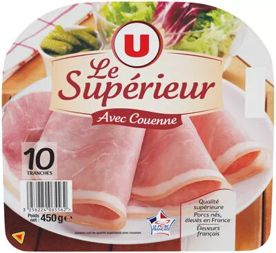 Jambon cuit supérieur avec couenne U 10 tranches, 450 g, code 3256224065562