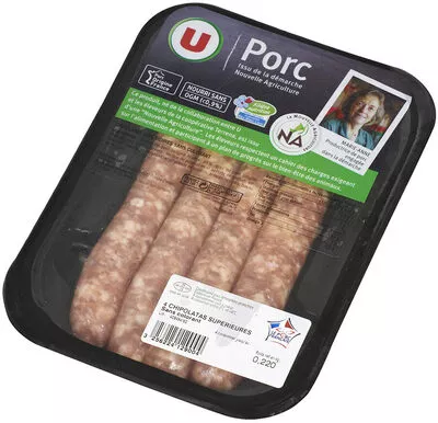 Chipolata sans colorant U 4 pièces, barquette, 220 g, code 3256224129004