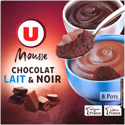 Mousse chocolat au lait et chocolat noir panachée U 8 x 60 g, code 3256224242482