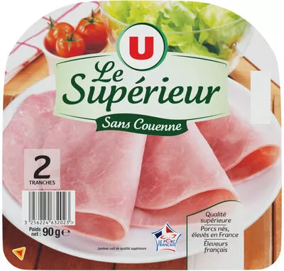 Jambon supérieur découenné-dégraissé U 2 tranches, 90 g, code 3256224632023