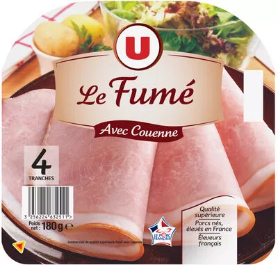 Jambon fumé supérieur avec couenne U 4 tranches, 180 g, code 3256224632511