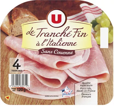 Jambon cuit supérieur au torchon SC U 4 tranches fines à l'Italienne, 120 g, code 3256224632719