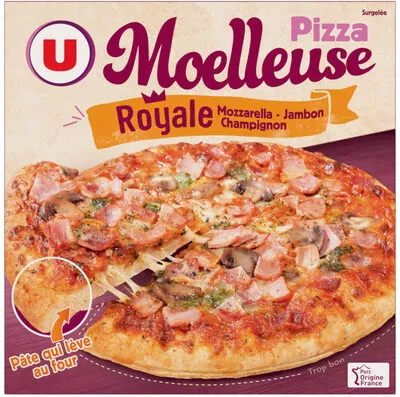 Pizza moelleuse Royale fromage jambon champignons surgelée U 600 g, code 3256224755609