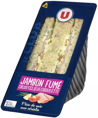 Sandwich gourmand jambon fumé crudités oeuf ciboulette U 210 g, code 3256224756859