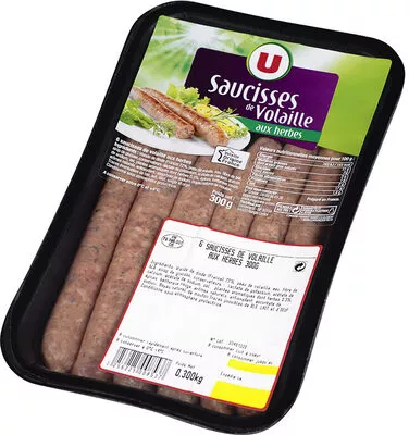 Saucisse de volaille aux herbes U 6 pièces, 300 g, code 3256225008537