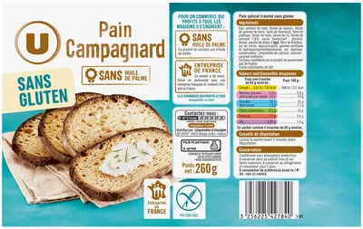 Pain campagnard sans gluten U Sans Gluten,  U 260 g, code 3256225427840