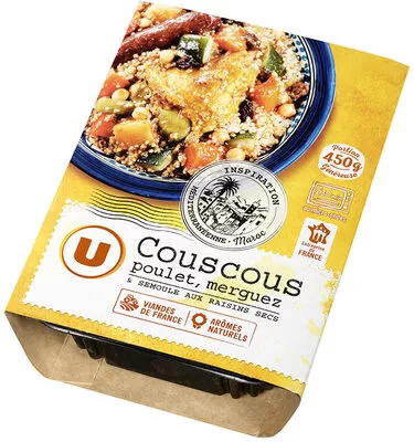 Couscous légumes poulet semoule de blé et merguez U 450 g, code 3256226756734