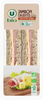 Sandwich jambon crudité paim mie complet U,  U Bio 145 g, code 3256227106040