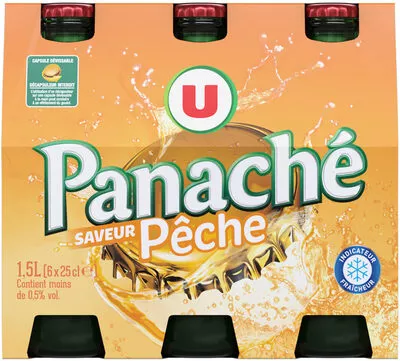 Panaché aromatisé pêche 1% vol. U <6 bouteilles x25 cl, code 3256228407818