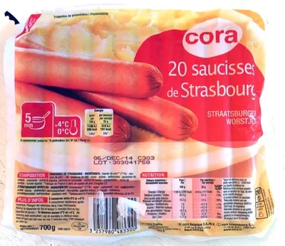 20 saucisses de Strasbourg Cora 700g, code 3257980483300