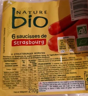 Saucisse de Strasbourg Nature Bio 210g, code 3257980496065