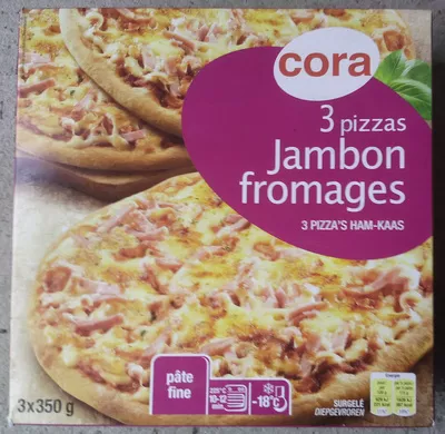 3 pizzas jambon fromages Cora 1,05 kg (3 x 350 g), code 3257981224636