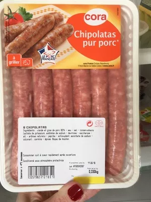 Chipolatas pur porc Cora 330 g, code 3257982121651