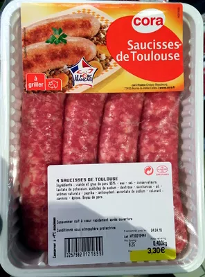 Saucisses de Toulouse (x 4) Cora 0,400 kg, code 3257982121699