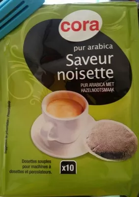 Café pur arabica saveur noisette Cora 10 dosettes souples, code 3257984144177