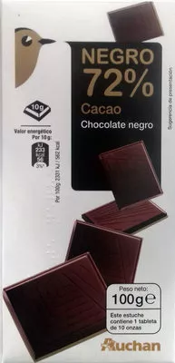 Chocolate negro 72% cacao Auchan 100 g, code 3260711079758